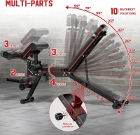 XDDIAS Adjustable Weight Bench with Leg Extension/Curl & Extended Headrest, Preacher Curl Station — 900 lb Capacity (Includes 4x10lb Bumper Plates)(m-2)