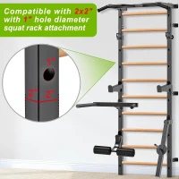 Kipika 2 x 2-inch Swedish Wall Ladder – Wall-Mounted Pull-Up Bar & Suspension Trainer with 1-inch Holes, Solid Wood Grips, Power Rack Compatible Gymnastic Stall Bar for Home, School and Wall Gyms(m-2)
