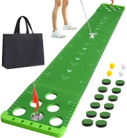 Sagsewful Golf Putting Pong Set – Foldable Crystal Velvet Putting Mat with Front Borders, 4 Balls, 2 Flags & Cups, Portable Bag – Indoor/Outdoor(m-1)