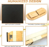 100% Natural Bamboo Folding Meditation Bench with Cushion and Carry Bag — Seiza Kneeling Stool (Beige)(m-6)