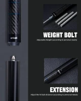 CRICAL 58"" Carbon Fiber Pool Cue – Professional Low-Deflection 12.5mm Tip, Zuma Ferrule, 3/8×8 Joint, 3K Woven Finish(m-5)