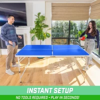 GoSports 6 x 3 ft Mid-Size Table Tennis Set – Foldable, 4-Position Height (24–30 in), Includes Net, 2 Paddles & 4 Balls – Blue or Green(m-2)