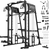 Mikolo M4 2.0 Smith Machine & Power Rack Combo with LAT Pull-Down, Dual Cable Crossover and 2200 lb Capacity(m-1)