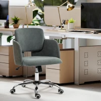 HOMCOM Small Desk Chair, Height Adjustable Fabric Office Chair with Swivel Wheels, Tilt Function, Computer Chair, Grey(m-7)