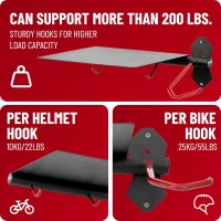 PRO BIKE TOOL Indoor Steel Bike Storage Rack — Compact Wall Mount Holder for Bicycles & Accessories, Black/Red(m-5)