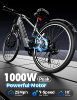 26"" YOLOWAY Commuter Electric Bike for Adults, Peak 1000W Brushless Motor, Up to 25 MPH, Removable 36V 10Ah (≈375Wh) Battery, 7-Speed, Front Suspension, ~40+ Mile Range(m-2)