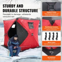 VEVOR Insulated Pop-Up Ice Fishing Tent – 600D High-Density Oxford, 80g Cotton Fill, Hub-Style Shelter for 1–8 Persons, Waterproof, Includes Anchors, Ropes & Carry Bag(m-3)