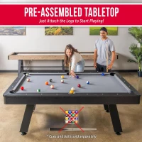 GoSports 7 ft Wood-Finish Pool Table — Rustic Black Frame with Gray Felt (7 x 4 ft)(m-4)