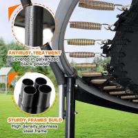 JELENS Backyard Trampoline — Available 8/10/12/14/15/16FT with Enclosure Net & Ladder, Galvanized Anti-Rust Frame, ASTM F381-16(m-5)