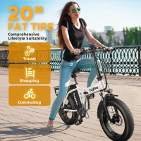 KEBIKO 1000W Peak Folding Electric Bike - 48V 20Ah Removable Battery, 30+ MPH, Up to 80 Mile Range, 20"" Fat Tire Foldable E-Bike for Adults (Commute, Beach, Snow)(m-8)