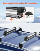 VEVOR Ski & Snowboard Roof Rack, Holds up to 4 Pairs of Skis or 2 Snowboards, 2-Pack Aluminum Universal Crossbar Mount with Lock & Rubber Padding, Carrier for Fishing Rods, Fits Most Slotted Crossbars(m-3)