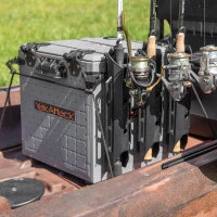 YakAttack BlackPak Pro 13in x 13in Kayak Fishing Crate – Battleship Grey, 3 TetherTube Rod Holders | Compact Lightweight Durable Customizable(m-7)