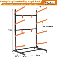 Freestanding Heavy-Duty 4-Tier Kayak Storage Rack — Adjustable Garage Stand for Kayaks, Canoes, SUPs & Surfboards (71""H x 46""W x 36""D)(m-2)