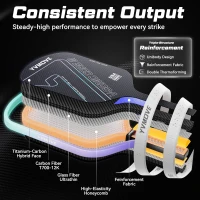 Pickleball Paddle for Advanced Players | Titanium-Carbon Hybrid Face | V-SONIC IV 16mm Core | Mid-Weight, Extended Grip | Large Sweet Spot | USAPA Approved(m-6)
