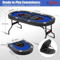 Rioloiuy 8-Player Foldable Poker Table — 71"" Texas Hold'em Casino Table with Padded Rails, Stainless Cup Holders, Reinforced Frame and No-Assembly Foldable Design(m-4)