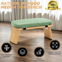 Bamboo Folding Meditation Bench with Cushion (Green) – Ergonomic Seiza Kneeling Stool with Magnetic Locking Hinges and Carry Bag(m-7)