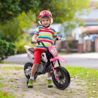 Qaba 12V Kids Dirt Bike, Electric Motorcycle with Twist Grip Throttle, Training Wheels, Rear Suspension & Music, Pink(m-8)
