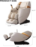 Oversize 4D Full-Body Massage Chair - Zero Gravity Recliner with 135cm SL-Track, O2 Ionizer, Motorized Calf Extension, Kneading, Yoga Stretch, Back Heating, 20 Modes (Ivory)(m-2)