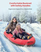 QPAU Oversized 2-Person Inflatable Snow Tube with Canvas Cover — Heavy-Duty Toboggan (63.5"" x 33.5"") with Reinforced Handles for Adults & Kids(m-4)