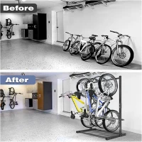 WALMANN Freestanding 4-Bike Floor Stand for Garage - Heavy-Duty Vertical Bike Storage with Welded Hooks(m-6)