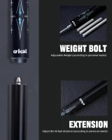 CRICAL 58"" Carbon Fiber Pool Cue Set CL-03 — Professional Low-Deflection Billiard Cue with 3/8×8 Joint, 12.5mm Tip and Accessories(m-5)