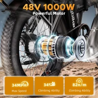 1000W Folding Electric Bike - 48V 20Ah Detachable Battery, 30+ MPH, 80-Mile Range, 20-inch Fat Tire, EABS Brakes & 7-Speed(m-2)
