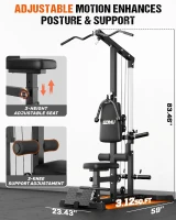 GOIMU LS01 3-in-1 Lat Pulldown & Row Tower with Ab Crunch Attachment — Compact Home Gym Pulley Station(m-7)