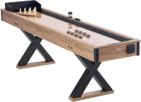 VEVOR 9 ft Shuffleboard Table — 2-in-1 Shuffleboard & Bowling Combo with Scratch-Resistant Poly Playfield, X-Style Legs, 8 Pucks, Bowling Set, Wax and Brush(m-9)