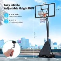 Portable Basketball Hoop System with 44/48"" PC Backboard, Quick Height Adjustment to 10 ft, Wheeled Base for Backyard/Driveway/Court(m-2)