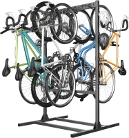 WALMANN Freestanding Garage Bike Stand — Heavy-Duty Floor Rack for 6–7 Bikes with Adjustable Hooks and Helmet Holders(m-1)