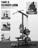 GOIMU LS01 3-in-1 Lat Pulldown & Row Tower with Ab Crunch Attachment — Compact Home Gym Pulley Station(m-4)