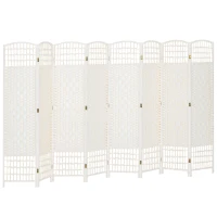 HOMCOM 8 Panel Folding Room Divider Portable Privacy Screen Wave Fiber Room Partition for Home Office White(m-11)