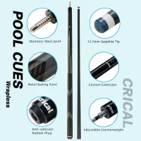 CRICAL 58"" Carbon Fiber Pool Cue – Professional Low-Deflection Billiard Cue with 12.5mm Tip & 3/8×8 Pin Joint(m-3)