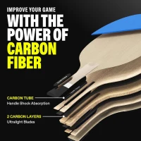 PRO-SPIN Carbon Table Tennis 4-Pack — Pro-Level Rackets with 7-Ply Blade, ITTF Rubber, 2.0mm Sponge (2 Blue + 2 Red)(m-4)