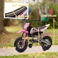Qaba 12V Kids Dirt Bike, Electric Motorcycle with Twist Grip Throttle, Training Wheels, Rear Suspension & Music, Pink(m-3)