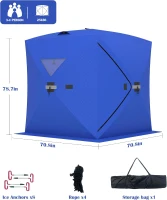 Portable Pop-Up Ice Fishing Tent — Spacious 3–4 Person Winter Shelter, Durable Weather-Resistant Design, Lightweight and Easy to Set Up (Red/Blue)(m-3)