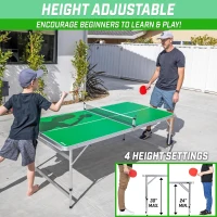 GoSports 6 x 3 ft Mid-Size Ping Pong Table Set with Adjustable Height - Blue or Green(m-4)
