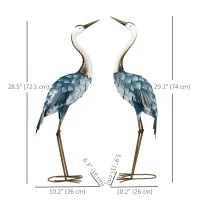 Outsunny Set of 2 Garden Sculptures Crane Statues Lawn Patio Backyard Ornaments, 28.5"-29.1", Blue(m-3)