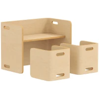 Qaba Kids Table and Chair Set, Height Adjustable Toddler Table and Chair Set for Kids Ages 3-8, Play, Learning, Natural(m-1)