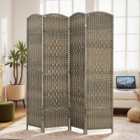 HOMCOM Folding Room Divider Screen 4 Panel 6' Tall Privacy Screen Freestanding Wood Partition for Home Office, Dark Rustic Oak(m-10)