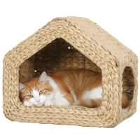 PawHut Wall Mounted Cat House, Cat Wall Furniture, Cat Wall Shelf with Washable Cushion, Natural(m-11)