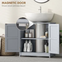 HOMCOM Farmhouse Pedestal Sink Storage Cabinet, Bathroom Sink Cabinet with 2 Barn Doors and Adjustable Shelf, Dark Gray(m-7)