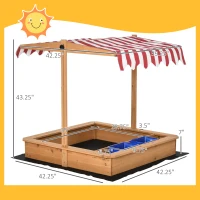Outsunny Kids Wooden Sandbox with Adjustable Height Cover and Toy Bin Storage, Children Sand Play Station Outdoor,Bottom Liner, for Backyard, Ages 3-7(m-3)