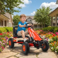 Qaba Kids Go Kart, Pedal Car with Adjustable Seat, EVA Wheels, Brake, for Boys & Girls Aged 3-8 Years Old, Red(m-10)