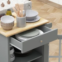 HOMCOM Rolling Kitchen Cart with Drawer and Glass Door Cabinet, Kitchen Island on Wheels with Towel Rack, Grey(m-10)