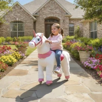 Qaba Ride on Unicorn Toy for Kids 4-7 Years, 37.8 Inch Plush Baby Rocking Horse with Wheels, No Battery Required, White(m-2)
