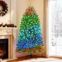 HOMCOM 6ft Prelit Christmas Tree with Full-Spectrum LEDs, Smart App Control, Wide Full Hinged Xmas Tree, Easy Assembly(m-10)