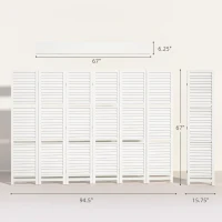 HOMCOM 6 Panel 67" Tall Wood Privacy Screen Room Divider with 3 Shelves and Folding Storage for Bedroom, White(m-3)
