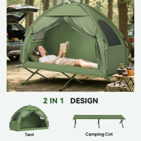Outsunny Compact Pop Up Portable Folding Outdoor Elevated Camping Cot Tent Combo Set Dark Green(m-4)