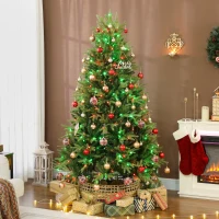 HOMCOM 6.5ft Christmas Tree with Synchronized LEDs, DIY Function, Frasier Grande Fir with Hinge Design, Remote, Daily Timer(m-8)